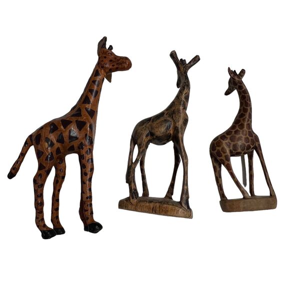 Vintage Trio Giraffes Leather Wrapped Hand Carved Wooden Shelf Sitters Bookcase‎ - Picture 2 of 8